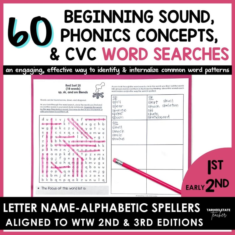 Phonics Wordsearch 1st 2nd Grade Spelling Activities Letter Name Words Their Way