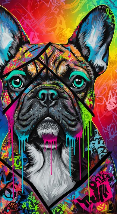 🐾12 French Bulldog High-Res Art Images in Psychedelic Pop Art & Street Styles  📦 What’s Included:  12 Files in total High Resolution: 300 DPI for professional quality Image Sizes: From 3072px to 9216px (portrait and square orientations) 🎨 Perfect For:  Wa