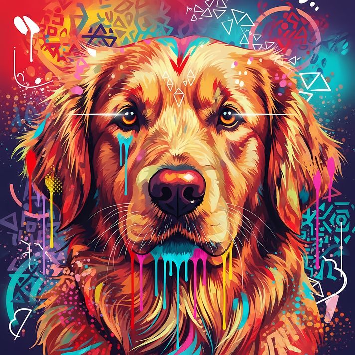 🐾 12 Golden Retriever Dogs High-Res Art Images in Psychedelic Pop & Street Art Styles  📦 What’s Included:  12 Files in total High Resolution: 300 DPI for professional quality Image Sizes: From 3072px to 9216px (portrait and square orientations) 🎨 Perfect 