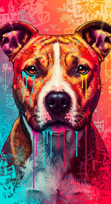 🐾9 Pitbull Terrier Dogs High-Res Art Images in Psychedelic Pop & Street Art Styles  📦 What’s Included:  9 Files in total High Resolution: 300 DPI for professional quality Image Sizes: From 3072px to 9216px (portrait and square orientations) 🎨 Perfect For: