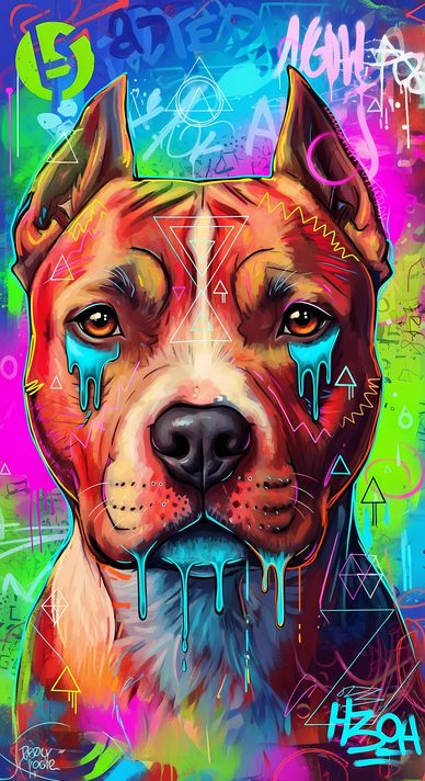 🐾9 Pitbull Terrier Dogs High-Res Art Images in Psychedelic Pop & Street Art Styles  📦 What’s Included:  9 Files in total High Resolution: 300 DPI for professional quality Image Sizes: From 3072px to 9216px (portrait and square orientations) 🎨 Perfect For: