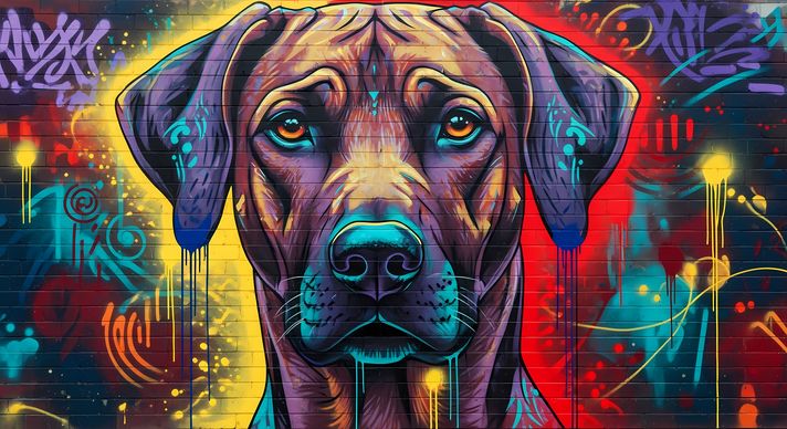 🐾17 Rhodesian Ridgeback Dogs High-Res Art Images in Psychedelic Pop & Street Art Styles  📦 What’s Included:  17 Files in total High Resolution: 300 DPI for professional quality Image Sizes: From 3072px to 9216px (landscape, portrait and square orientation