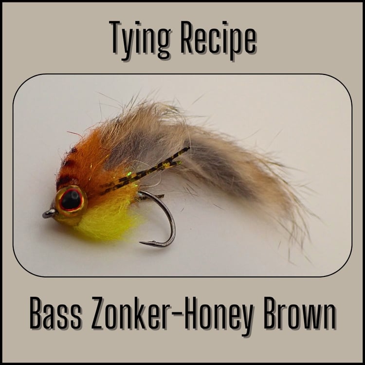 Fly tying recipe for the Honey Brown Bass Zonker, a smallmouth bass streamer designed by The Fly Guy, Matt Campbell.