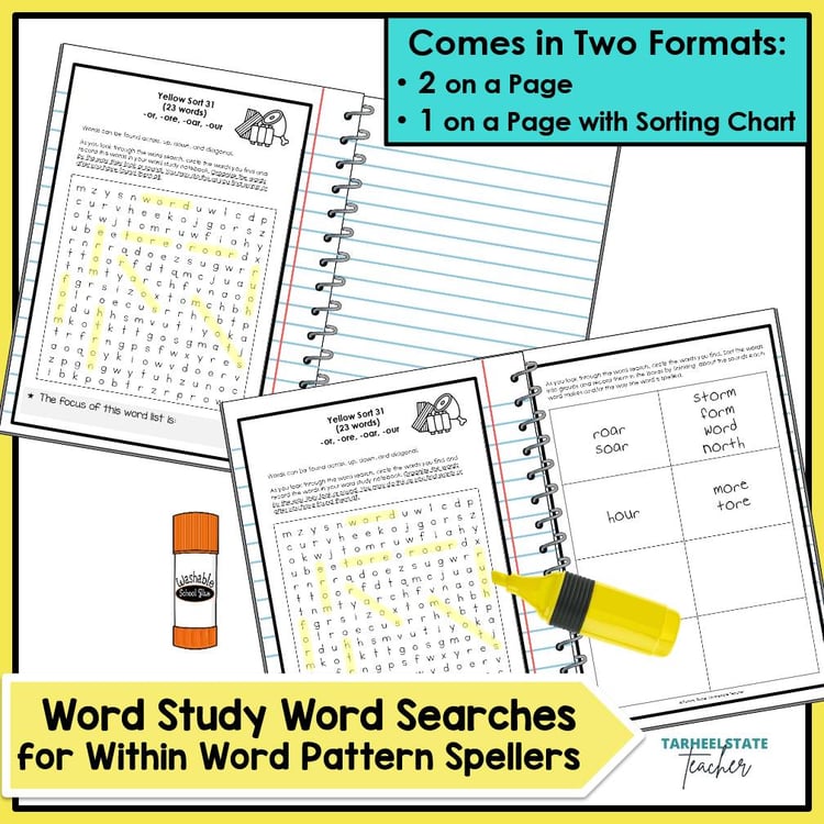 Words Their Way Long and Short Vowels 3rd Grade Spelling Word Study Word Search