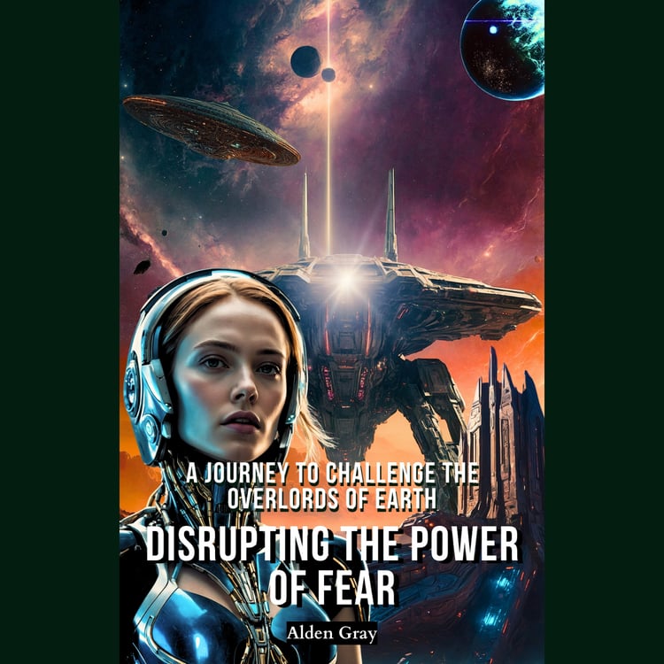 Female astronaut in space with spaceship and planets