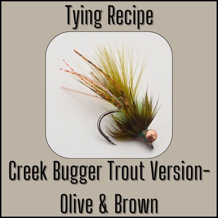 Olive & brown Creek Bugger Trout Version woolly bugger fly tying recipe by Matt Campbell, The Fly Guy.
