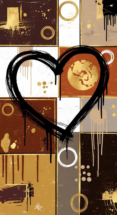 A bold #geometricart  #popart #graffiti artwork featuring a large central heart outlined in expressive black strokes. The design blends #abstractart  #expressionism , pop art, and #urban  graffiti #streetart  , with vibrant color blocking, textured detail
