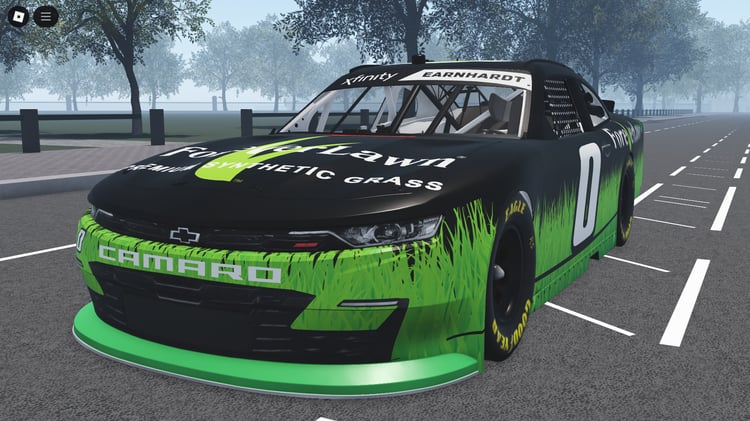Front view of 2021 NASCAR ForeverLawn Camaro SS Roblox model