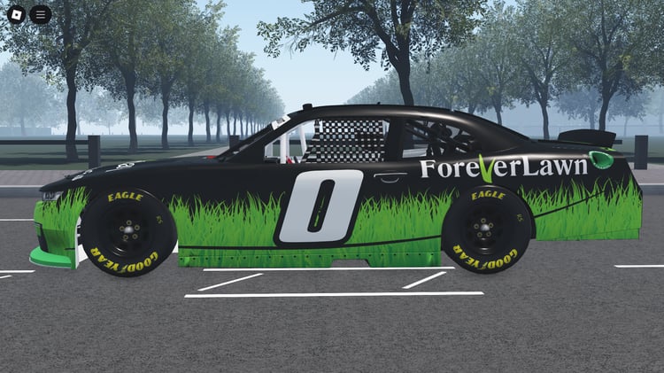 Side profile with ForeverLawn sponsor livery details