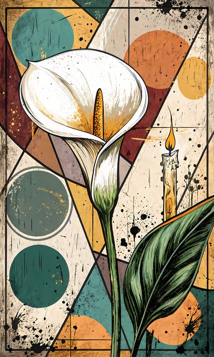 25 FREE Files - Calla Lilies in Geometric Pop-Graffiti Art Styles  ♥    A bold geometric pop-graffiti artwork featuring a large central calla lily in expressive black strokes. The design blends abstract expressionism, pop art, and urban graffiti street ar