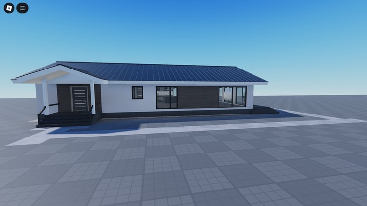 Exterior front view of modern Roblox residential house