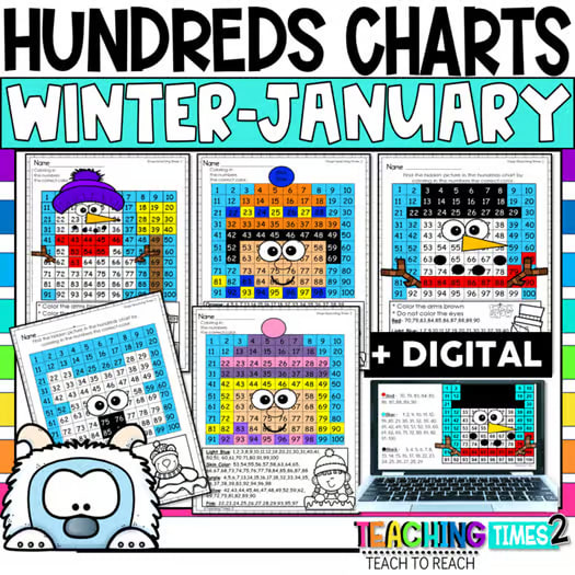 Hundred Chart - Winter | Math Centers | Color By Number- with Digital Resources
