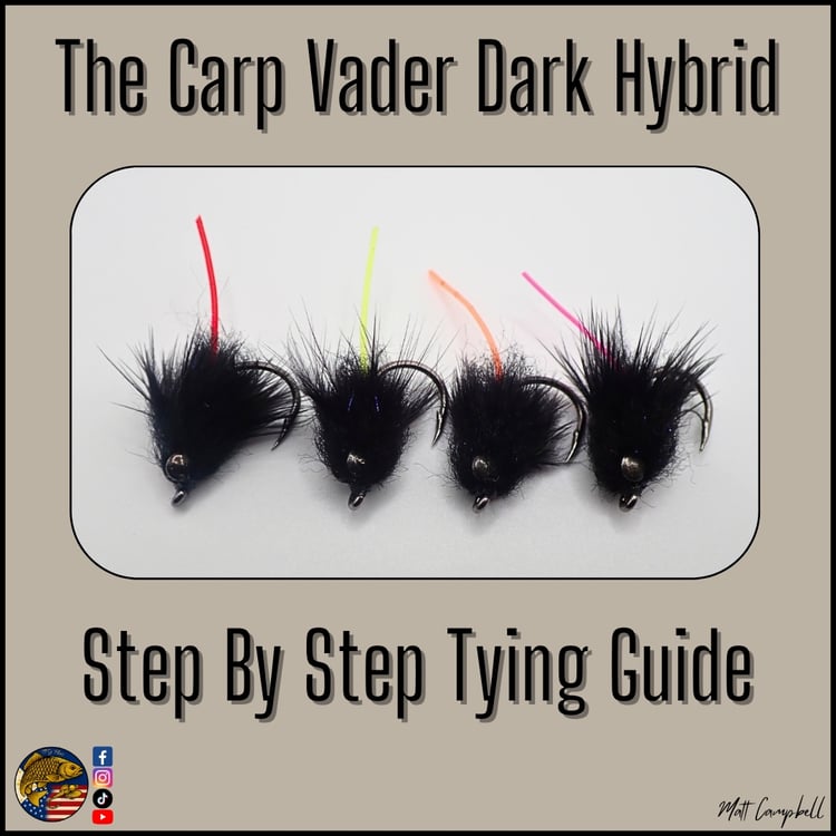 Carp Vader Dark Hybrid fly step-by-step tying guide, designed and produced by The Fly Guy.