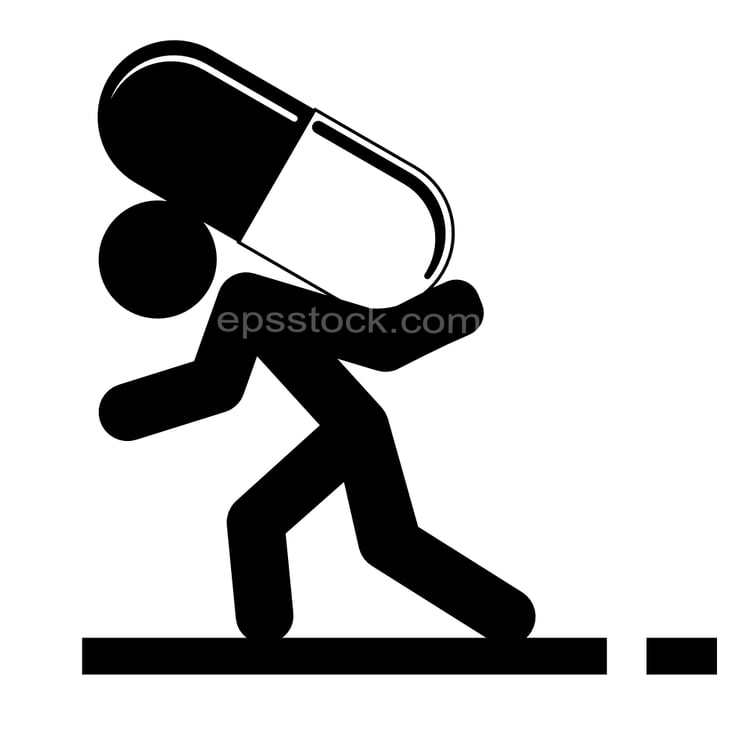man dragging huge pill