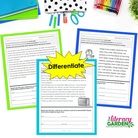 CHARACTER TRAITS Passages Lists Anchor Charts Worksheets 2nd 3rd Activities