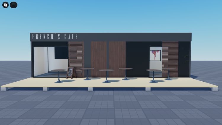 Front view of Container Café Roblox model