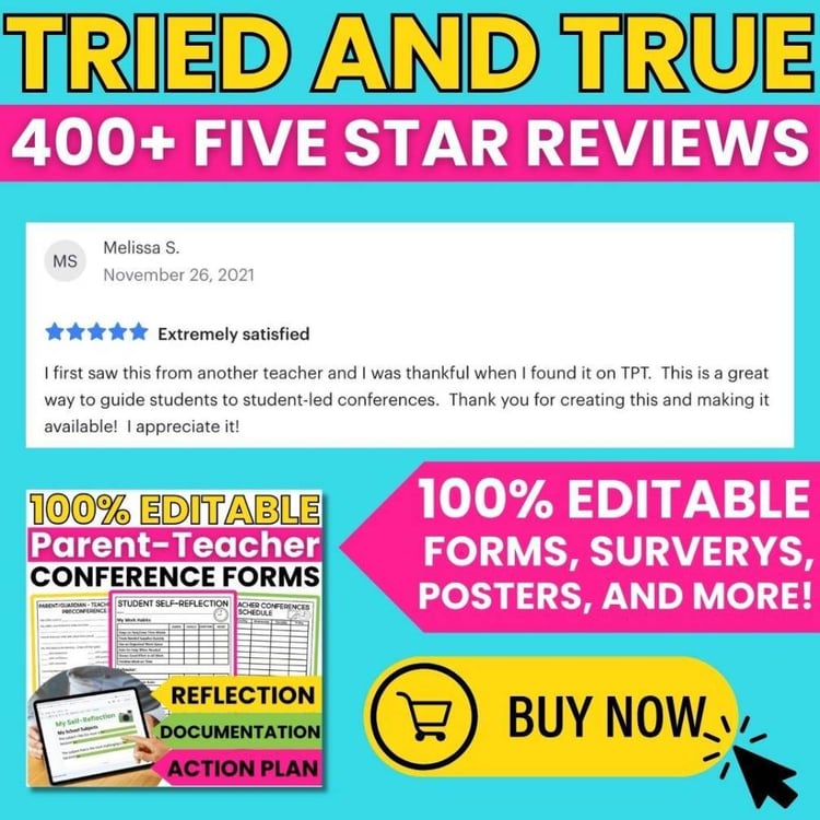 EDITABLE Parent-Teacher Conference Forms, Notes, Reminder, and Self-Reflection