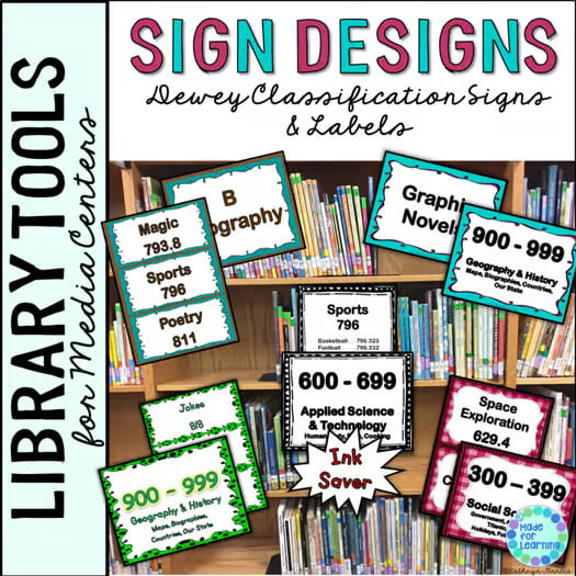 School Library Decor Dewey Decimal Posters, Signs for Fiction, Nonfiction, MORE
