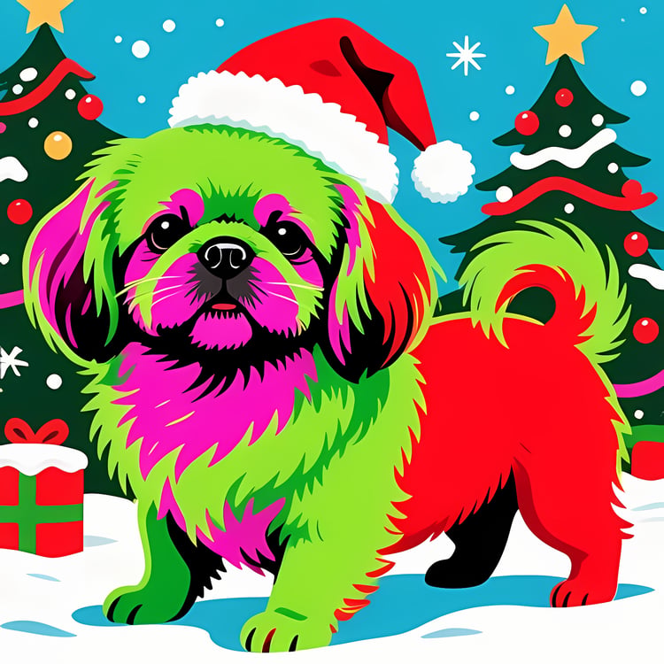 🐾13 Christmas Themed Pekinese Dog Art | High-Resolution PNGs in Pop Art, Folk Art and Watercolor Art Styles  📦 What’s Included:  13 Files in total High Resolution: 300 DPI for professional quality Image Sizes: From 3072px to 6144px 🎨 Perfect For:  Wall Ar