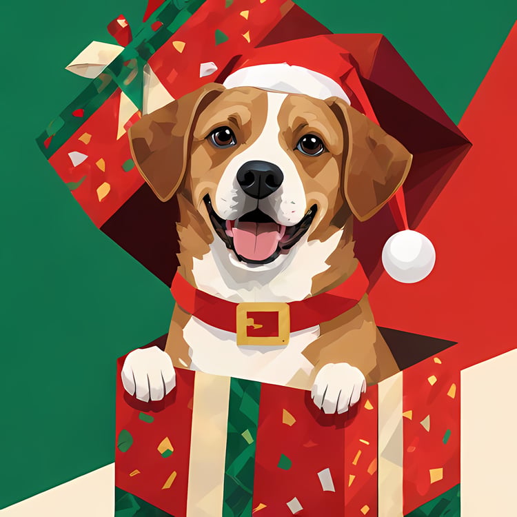 🐾24 Christmas Themed Dog Art | High-Resolution PNGs in Geometric Abstract Art Style  📦 What’s Included:  24 Files in total High Resolution: 300 DPI for professional quality Image Sizes: From 3702px to 4608px (square, landscape, portrait) 🎨 Perfect For:  W