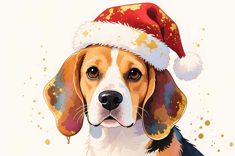 🐾25 Christmas Themed Beagle Dog Art | High-Resolution PNGs in Illustration, Painterly and Geometric Art Styles  📦 What’s Included:  25 Files in total High Resolution: 300 DPI for professional quality Image Sizes: From 3072 px to 4608 px 🎨 Perfect For:  Wa
