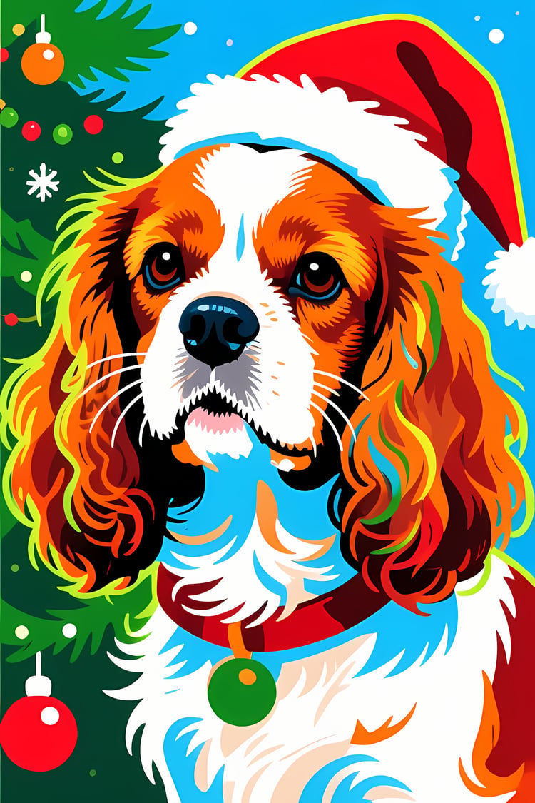 🐾23 Christmas Themed Cavalier King Charles Spaniel Art | High-Resolution PNGs in Illustration, Pop Art, Whimsical, Silhouette Art Styles  📦 What’s Included:  23 Files in total High Resolution: 300 DPI for professional quality Image Sizes: From 3072 px to