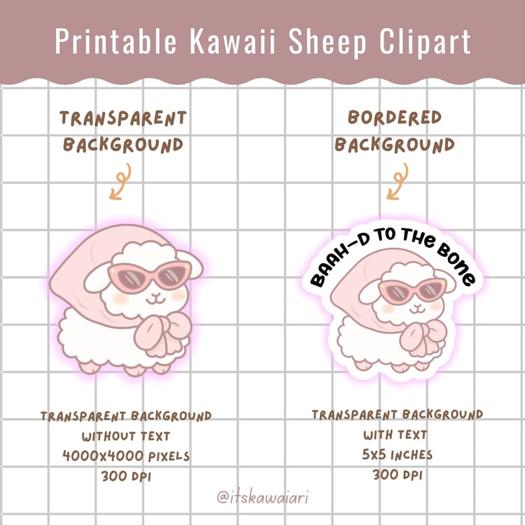 Cute hand-drawn sheep clip art without text, kawaii style, transparent background PNG.