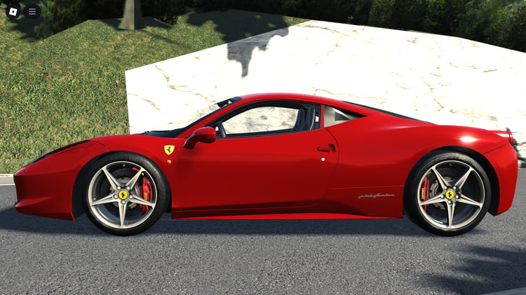 Close-up of Ferrari 458 Italia’s detailed headlights and grille
