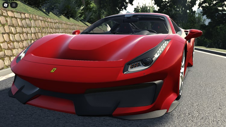 Ferrari 488 Pista front view in Roblox with aerodynamic details
