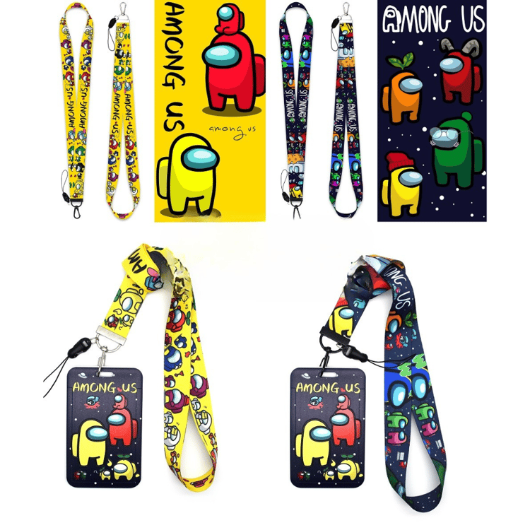 Colorful space crewmate design lanyard, 45cm, shown with detachable card holder.