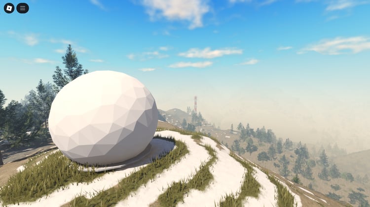 Wide aerial view of Tora Bora Roblox mountain map