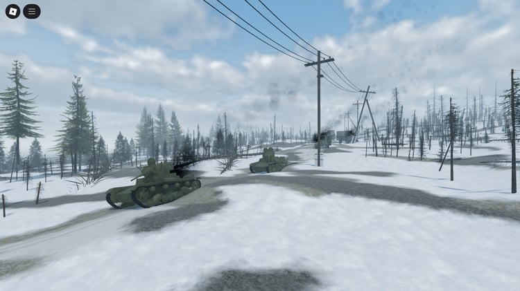 Snow-covered village with enterable houses