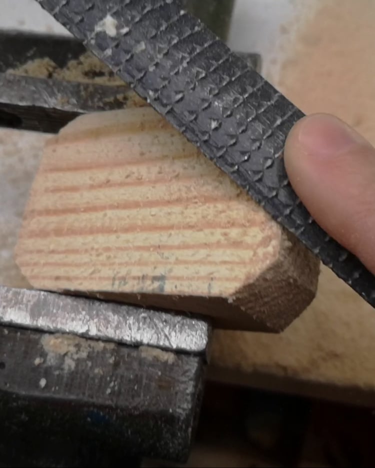 DIY marionette making – shaping the wooden core for the puppet head.