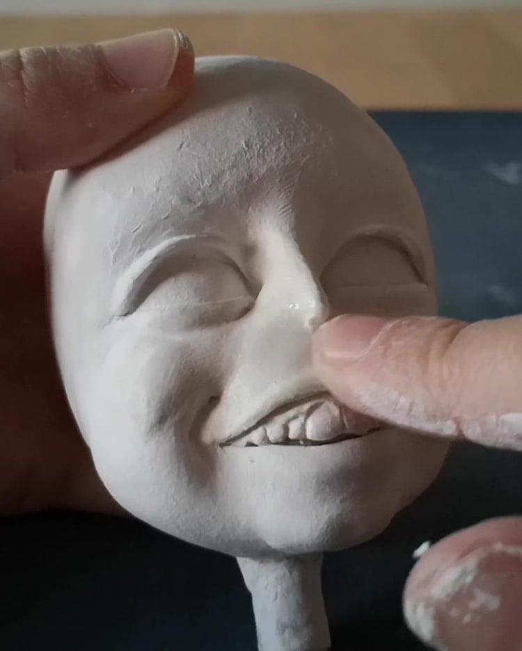 DIY marionette making – modeling a puppet’s face and expression with air-dry clay.