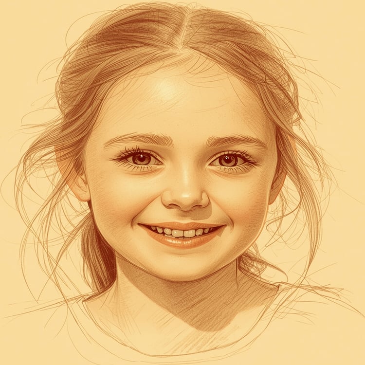 Realistic pencil sketch of a smiling girl