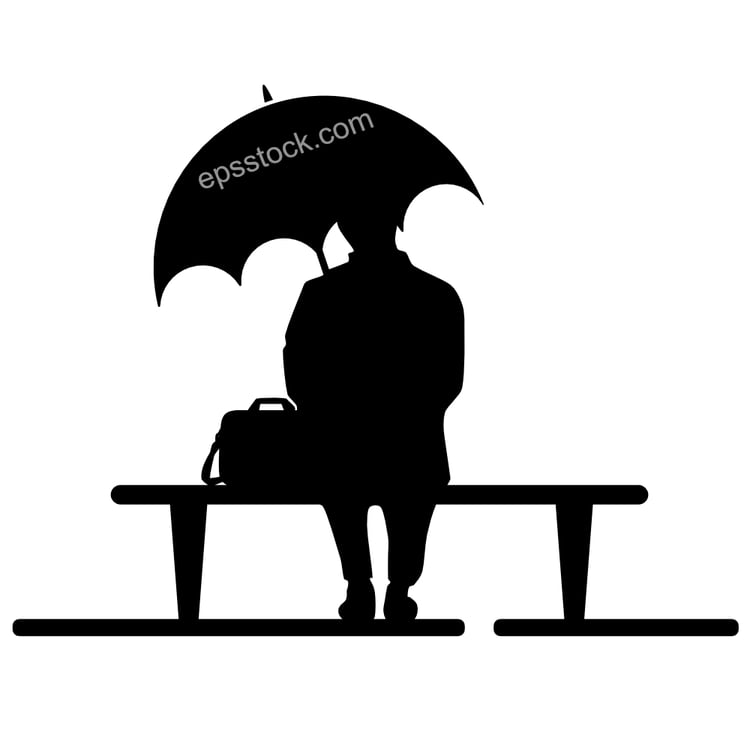 man with umbrella on bench