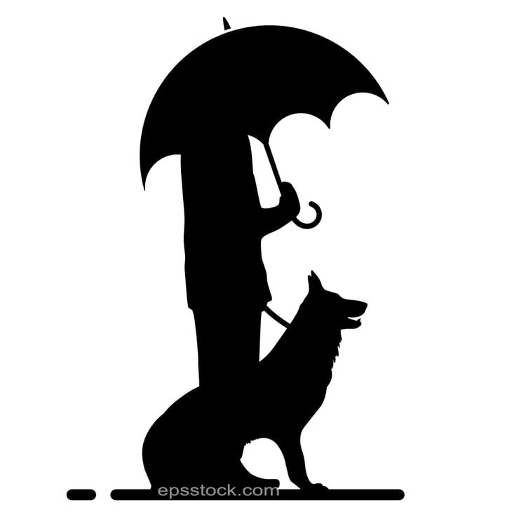 men and dog under umbrella