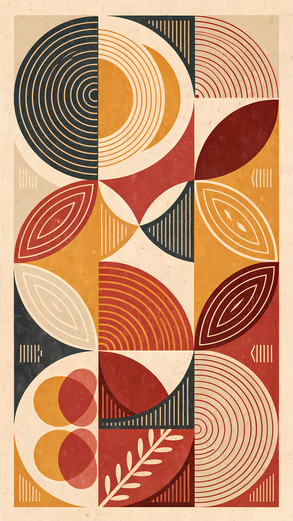 24 Boho Inspired Mid-Century Modern Abstract Geometric Art Bundle. Add bold color and timeless retro style to your home with this Mid-Century Modern Abstract Geometric Art Bundle. Featuring vibrant oranges, deep reds, ochres, and warm neutrals, these desi