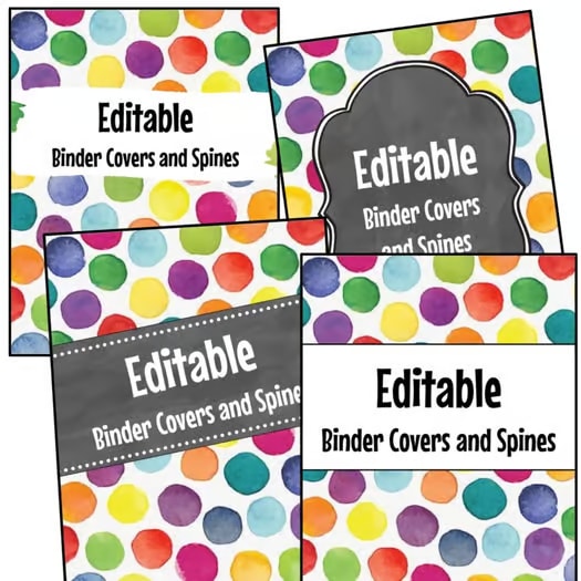 Editable Binder Covers & Spines - Bright Watercolor Dots