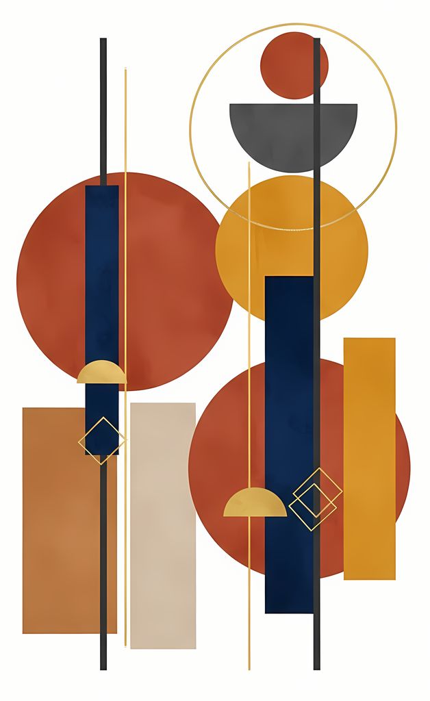 Discover a captivating mix of bold, modern geometric shapes and abstract forms with this striking digital art bundle. This collection features a vibrant combination of angular lines, circular motifs, and dynamic patterns, all rendered in rich, earthy hues