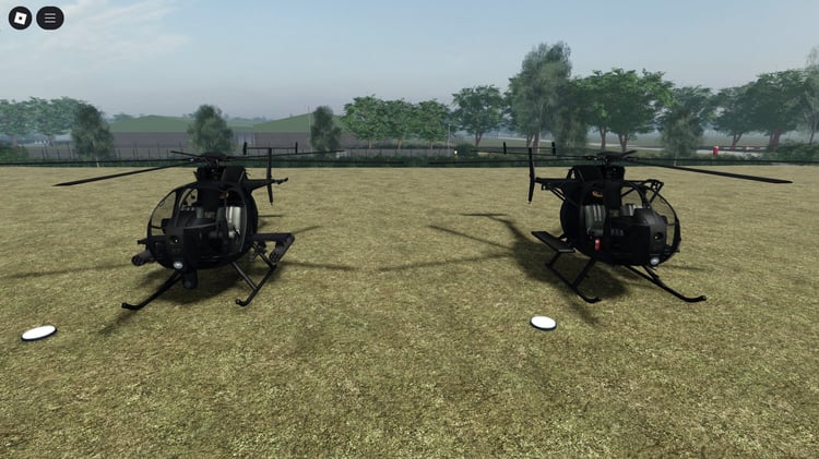 Roblox AH-6 Little Bird helicopter flying low