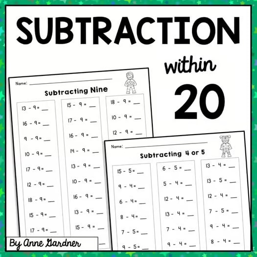 1st & 2nd Grade Subtraction Fact Fluency Practice Worksheets within (to) 20: RTI