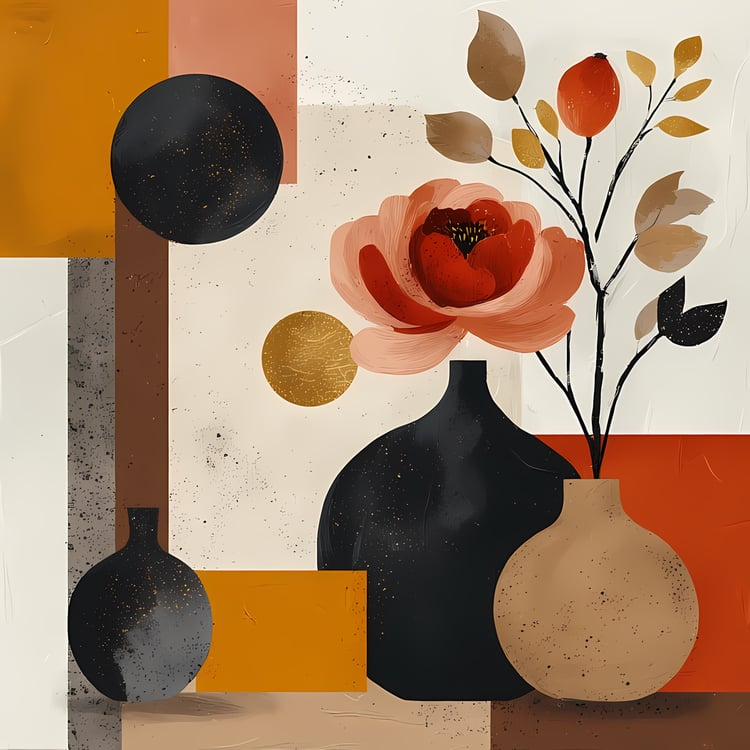 Bring timeless elegance to your creative projects with this mid-century modern Boho-inspired abstract art bundle. Featuring a harmonious blend of geometric shapes, minimalist vases, and delicate florals, this collection offers a warm palette of terracotta
