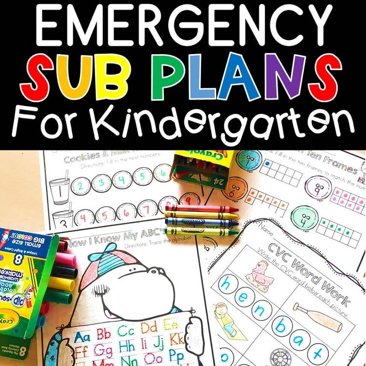 Emergency Sub Plans Print and Go Worksheets and Lesson Plans for Kindergarten
