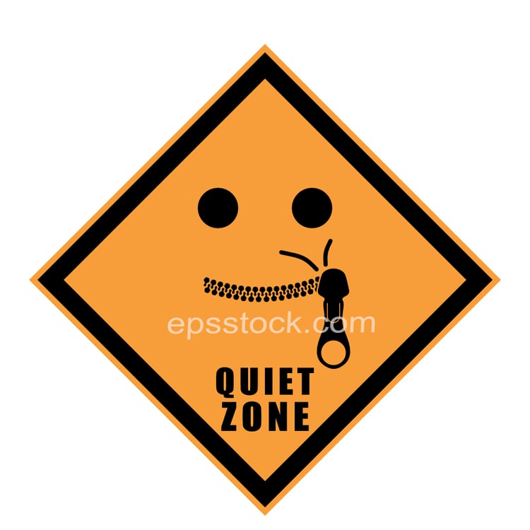 Quiet zone sign, black and yellow isolated silhouette