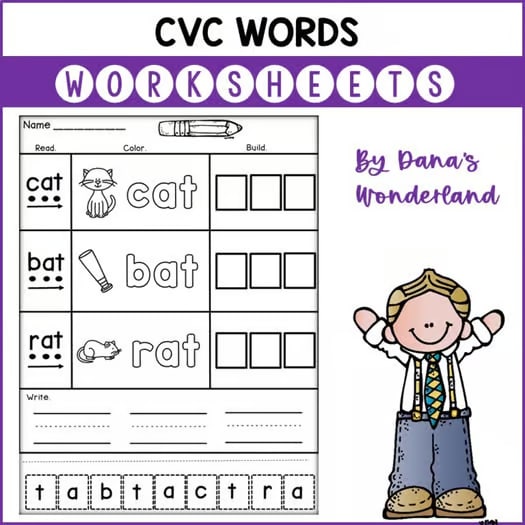 CVC Words Cut and Paste Worksheets for Kindergarten Morning Work