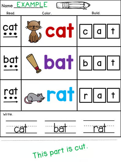 CVC Words Cut and Paste Worksheets for Kindergarten Morning Work
