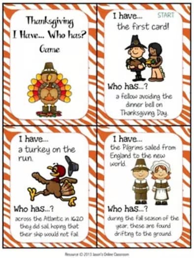Thanksgiving I Have, Who Has Game | Easy-Prep Thanksgiving Game Class Activity