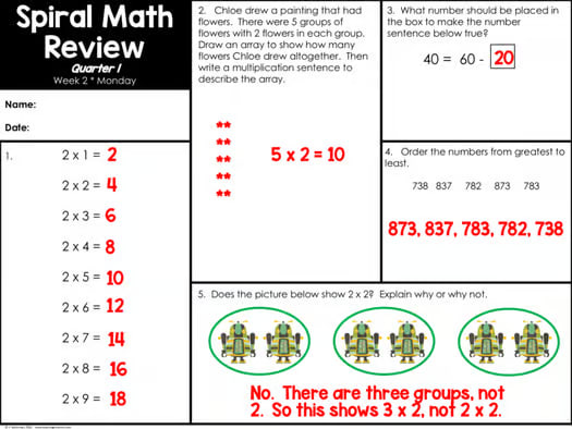 3rd Grade Math Spiral Review -- Quarter ONE