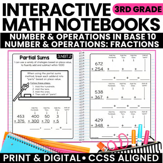 Math Interactive Notebook 3rd Grade Number Operations in Base 10 & Fractions